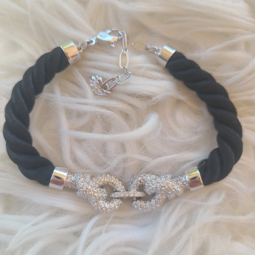 Swarovski Silver Toned and Black Knot Cord Bracelet- Excellent Condition